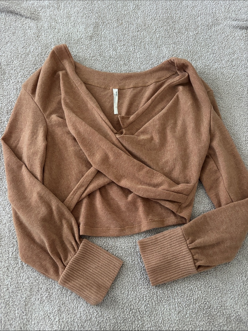 Anthropologie Cropped Wrap Sweater in Warm Brown